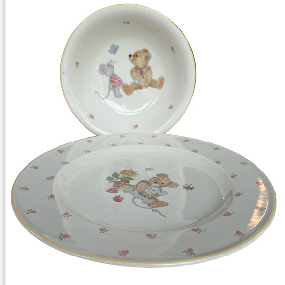 Vintage Mikasa TEDDY Bear Children's Dinner Place Setting Plate Bowl - Picture 1 of 7